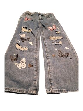 2 Pair Shein Girls Denim Size 9Y Printed Straight Jeans Guc. OBO